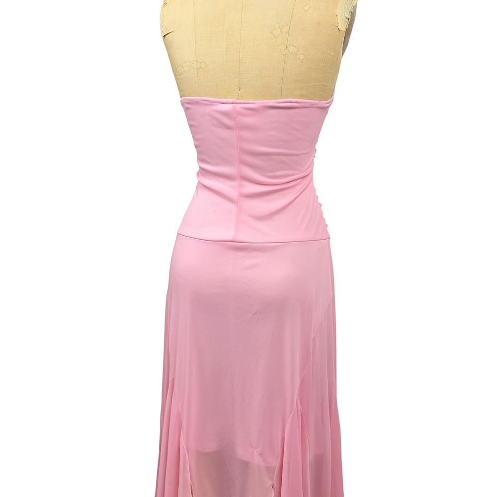 Vintage Windsor Pink Halter Dress Handkerchief Hem XS Ruched Fairy Y2K Prom - Picture 13 of 16